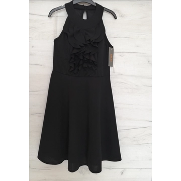 Fodros díszítésű alkalmi ruha - fekete