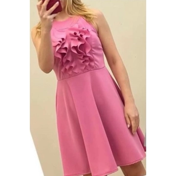 Fodros díszítésű alkalmi ruha - rózsaszín